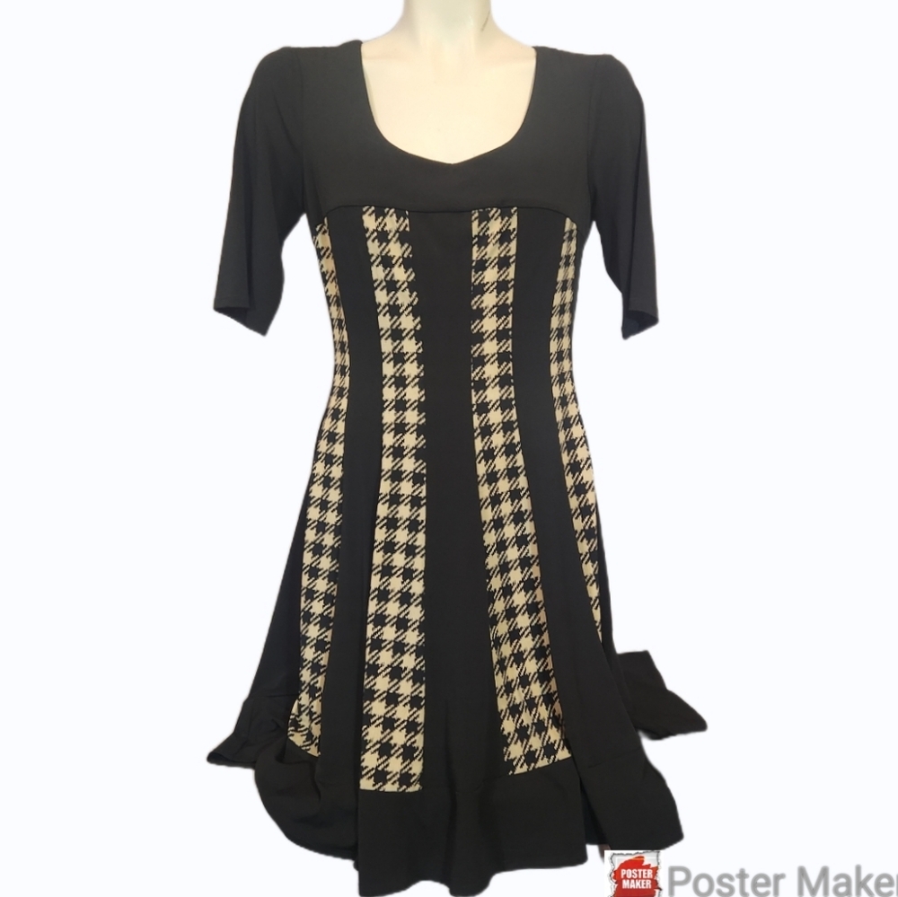 Connected Black and Cream‎ Houndstooth Dress Size 8P